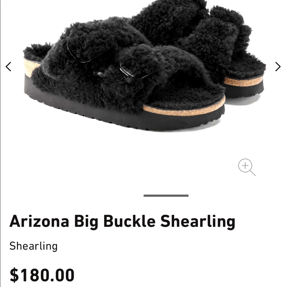 Birkenstock Arizona big buckle shearling black sandal sz41 free ship
